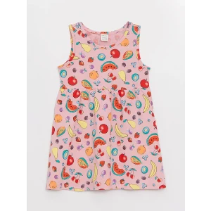 LCW baby Pembe Bisiklet Yaka Desenli Kız Bebek Elbise
