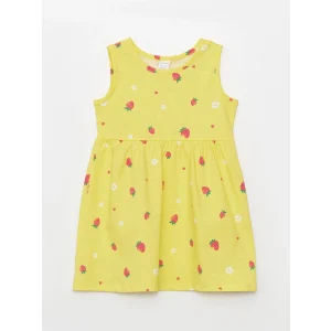 LCW baby Sarı Bisiklet Yaka Desenli Kız Bebek Elbise