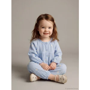 LCW baby Mavi Çiçekli Kız Bebek Gömlek ve Pantolon