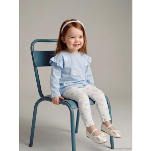 LCW baby Mavi Çiçek Nakışlı Kız Bebek Bluz ve Tayt