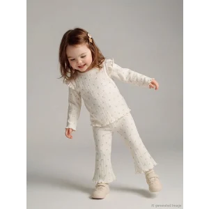 LCW baby Ekru Çiçekli Kız Bebek Tişört ve Tayt