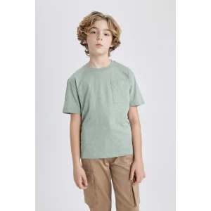 Defacto B6158A8KH434 Haki Erkek Çocuk Bisiklet Yaka Kısa Kollu Tişört