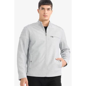 Defacto D7534AXGR221 Gri Slim Fit Dar Kesim Dik Yaka Astarlı Fermuarlı Cepli Mevsimlik Baharlık Mont