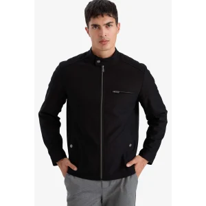 Defacto D7534AXBK27 Siyah Slim Fit Dar Kesim Dik Yaka Astarlı Fermuarlı Cepli Mevsimlik Baharlık Mont