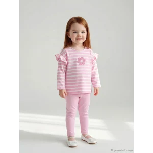 LCW baby Ekru Çiçek Nakışlı Kız Bebek Bluz ve Tayt