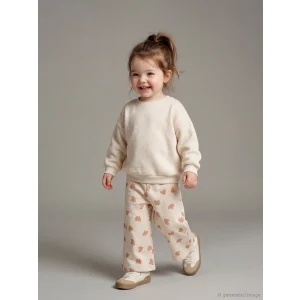 LCW baby Bej Beli Lastikli Baskılı Kız Bebek Eşofman Altı