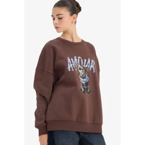 Defacto G6890AXBN1 Kahve Oversize Baskılı Sweatshirt
