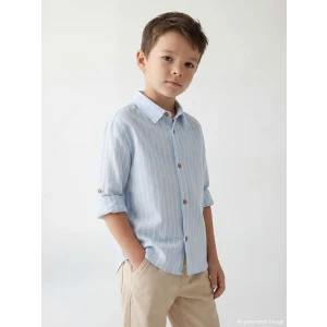 LCW Kids Mavi Uzun Kollu Çizgili Erkek Çocuk Gömlek