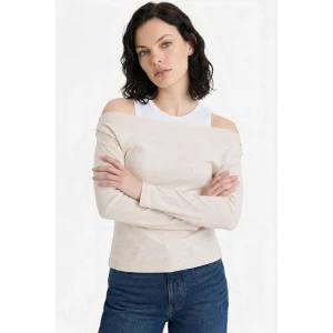 Defacto G6336AXBG737 Bej Slim Fit Çift Katmanlı Ribana Tişört