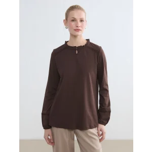 LCW Grace Kahverengi Bisiklet Yaka Nakışlı Bluz