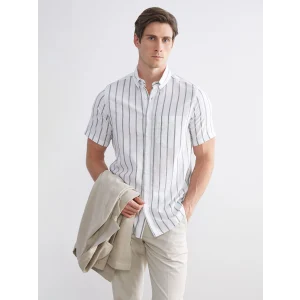 LCWAIKIKI Classic Haki Regular Fit Çizgili Erkek Gömlek