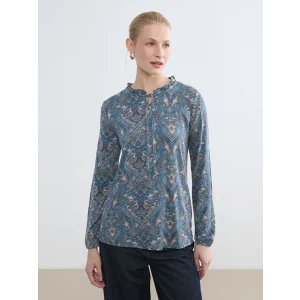 LCW Grace Kahverengi Bağlamalı Yaka Desenli Bluz