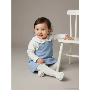 LCW baby Mavi Nakışlı Kız Bebek Salopet Elbise ve Bluz