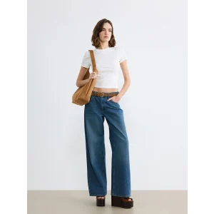 LCW Jeans İndigo Beli Kemerli Wideleg Kadın Jean Pantolon_BilişlemDüzeltecek