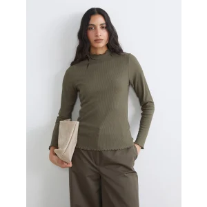 LCW Modest Haki Fırfırlı Dik Yaka Kadın Body