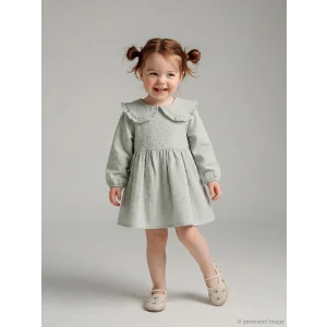 LCW baby Yeşil Bebe Yaka Kız Bebek Elbise