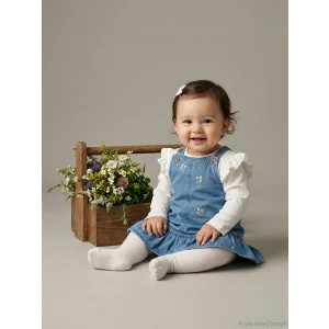 LCW baby Mavi Kız Bebek Jean Elbise ve Bluz 2li