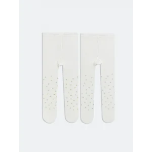 LCW baby Ekru Puantiyeli Kız Bebek Külotlu Çorap 2li