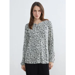 LCW Grace Siyah Bisiklet Yaka Desenli Bluz