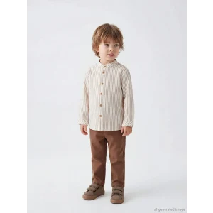 LCW baby Ekru Hakim Yaka Keten Karışımlı Erkek Bebek Gömlek ve Pantolon