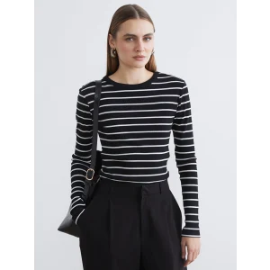 LCWAIKIKI Basic Siyah Bisiklet Yaka Çizgili Kadın Body