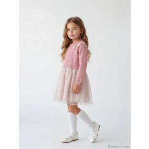 LCW Kids Pembe Bisiklet Yaka Çiçekli Kız Çocuk Tütü Elbise