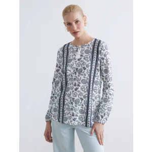 LCW Grace Ekru Bağlamalı Yaka Çiçekli Bluz