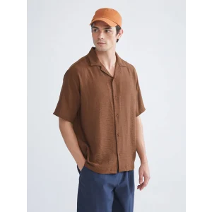 XSIDE Kahverengi Regular Fit Resort Yaka Kısa Kollu Erkek Gömlek