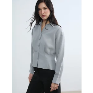 LCWAIKIKI Classic Gri Büzgülü Poplin Kadın Gömlek