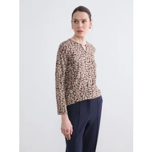 LCW Grace Bej Bisiklet Yaka Desenli Bluz