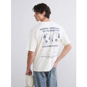 XSIDE Bej Bisiklet Yaka Baskılı Penye Erkek Tişört