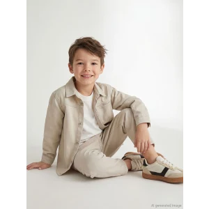 LCW Kids Gri Erkek Çocuk Tişörtlü Gabardin Gömlek ve Pantolon