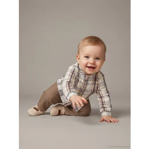 LCW baby Kahverengi Hakim Yaka Erkek Bebek Gömlek ve Pantolon