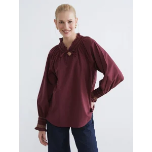 LCW Grace Mürdüm Fırfırlı Bağlamalı Yaka Nakışlı Bluz