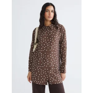 LCW Modest Kahverengi Puantiyeli Kadın Gömlek Tunik