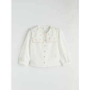 LCW Kids Ekru Çiçek Nakışlı Kız Çocuk Poplin Gömlek