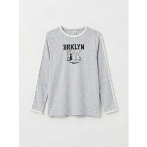 LCW Kids Gri Baskılı Uzun Kollu Kız Çocuk Tişört
