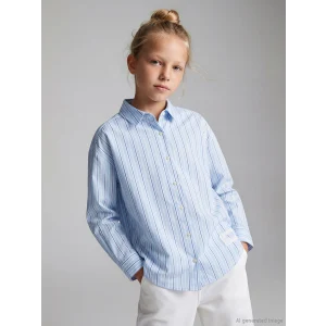 LCW Kids Mavi Çizgili Kız Çocuk Gömlek