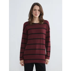 LCW Grace Siyah Bisiklet Yaka Çizgili Kadın Tişört