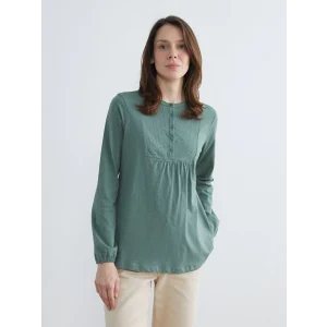 LCW Grace Yeşil Bisiklet Yaka Nakışlı Bluz