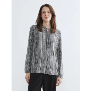 LCW Grace Siyah Bağlamalı Yaka Desenli Bluz