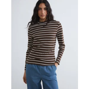 LCW Modest Ekru Dik Yaka Çizgili Kadın Body