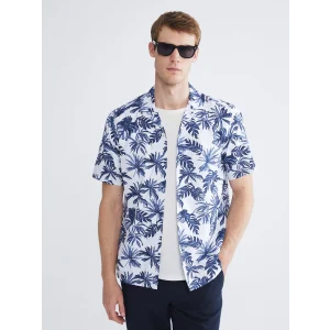 SOUTHBLUE Ekru Regular Fit Resort Yaka Kısa Kollu Desenli Poplin Erkek Gömlek