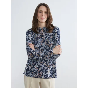 LCW Grace Lacivert Bağlamalı Yaka Çiçekli Bluz