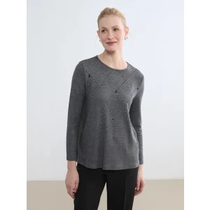 LCW Grace Antrasit Bisiklet Yaka Desenli Kadın Tişört
