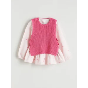 LCW Kids Pembe Baskılı Poplin Kız Çocuk Gömlek ve Süveter