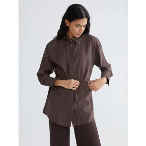LCW Modest Kahverengi Bağlama Detaylı Kadın Gömlek Tunik