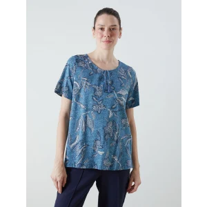 LCW Grace İndigo Bağlamalı Yaka Desenli Bluz