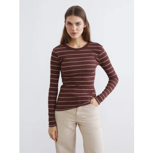 LCWAIKIKI Basic Kahverengi Bisiklet Yaka Çizgili Kadın Body