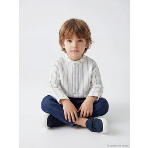 LCW baby Ekru Hakim Yaka Çizgili Erkek Bebek Gömlek ve Pantolon